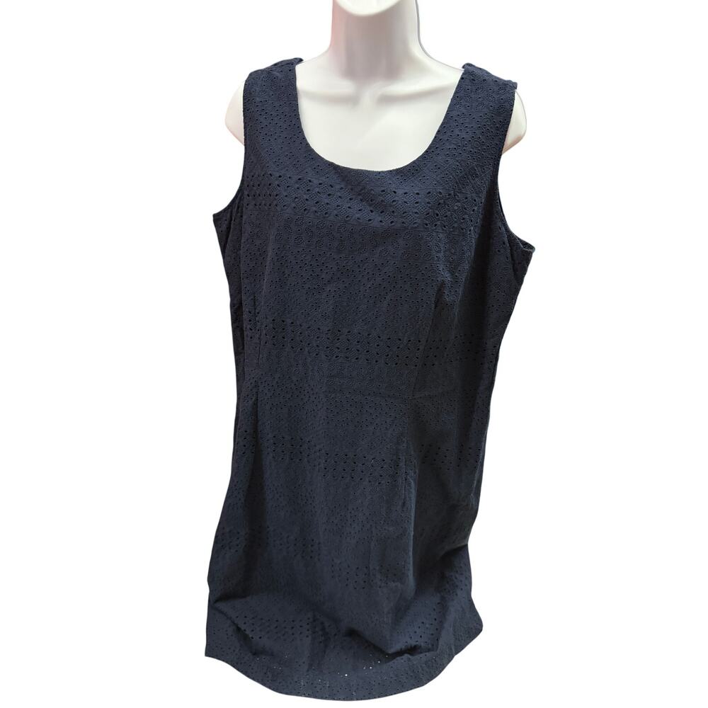 LL Bean women Size 16 Black perforated tank dress sleeveless